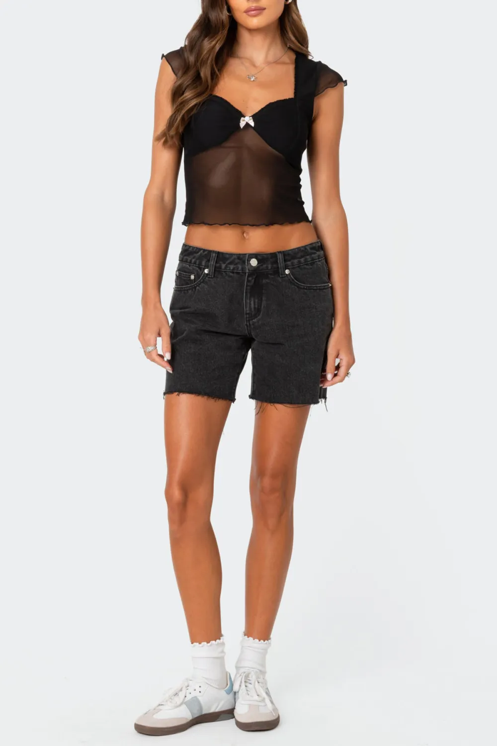 Low Rise Raw Edge Denim Shorts