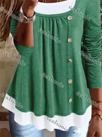 Women's Long Sleeve U-Neck Buttons Top