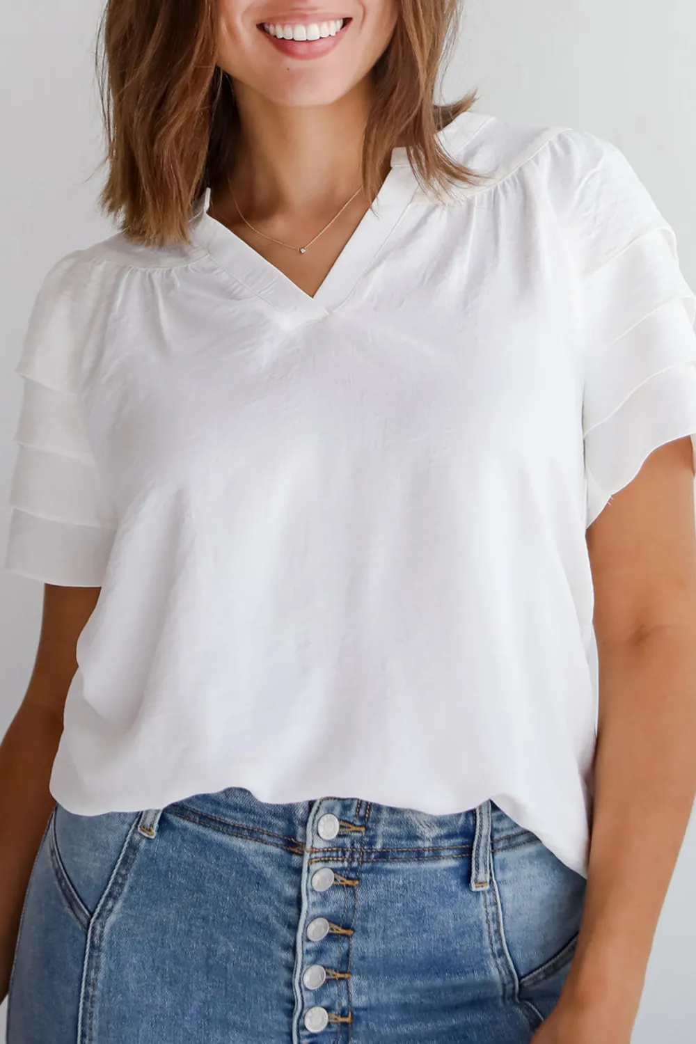 Adorably Captivating Off White Ruffle Sleeve Blouse