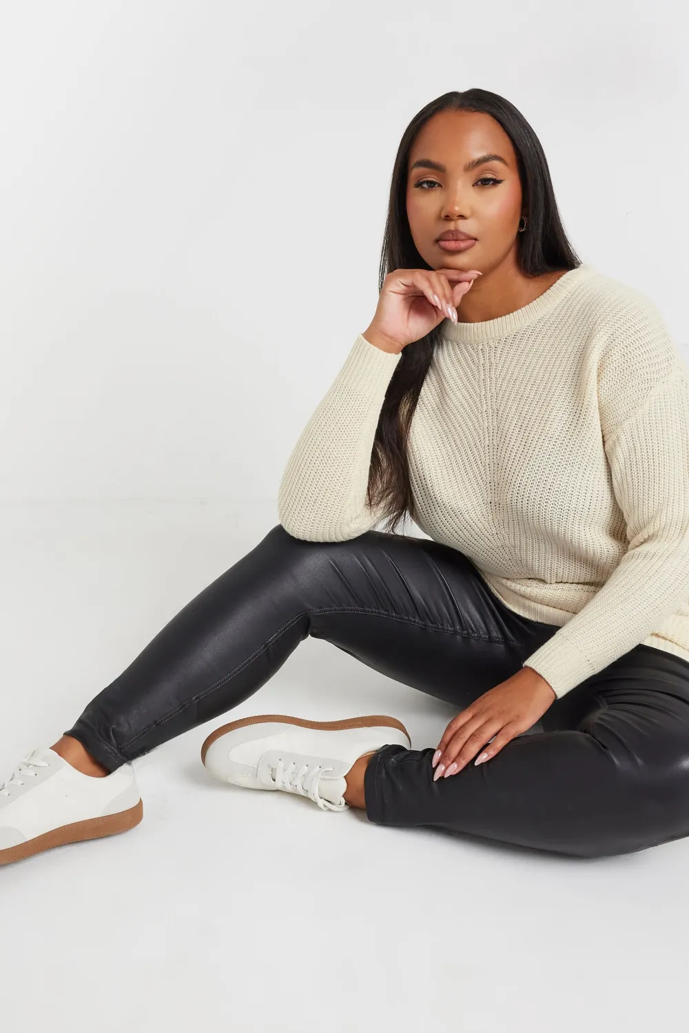 YOURS Curve Black & White Essential Knitted Jumper