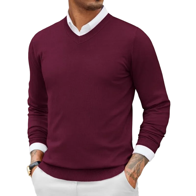 Men's Ribbed V-neck Casual Knit Sweater