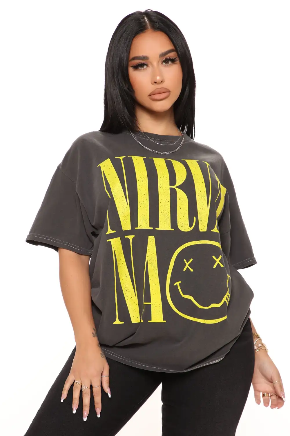Nirvana Stacked Smiley Tee - Black Wash