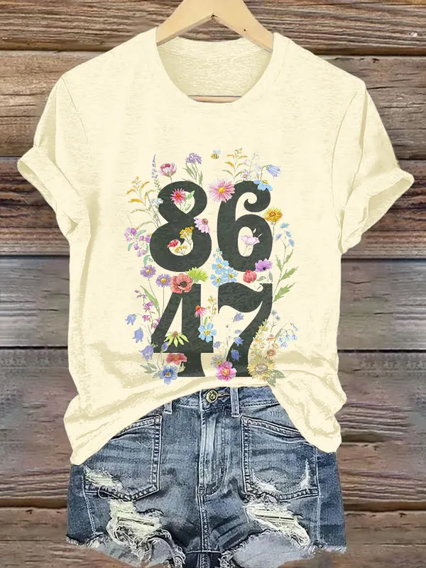 Women'S T-Shirt Vintage Flowers 86 47 Printed T-Shirt Round Neck Pure Cotton Short Sleeves