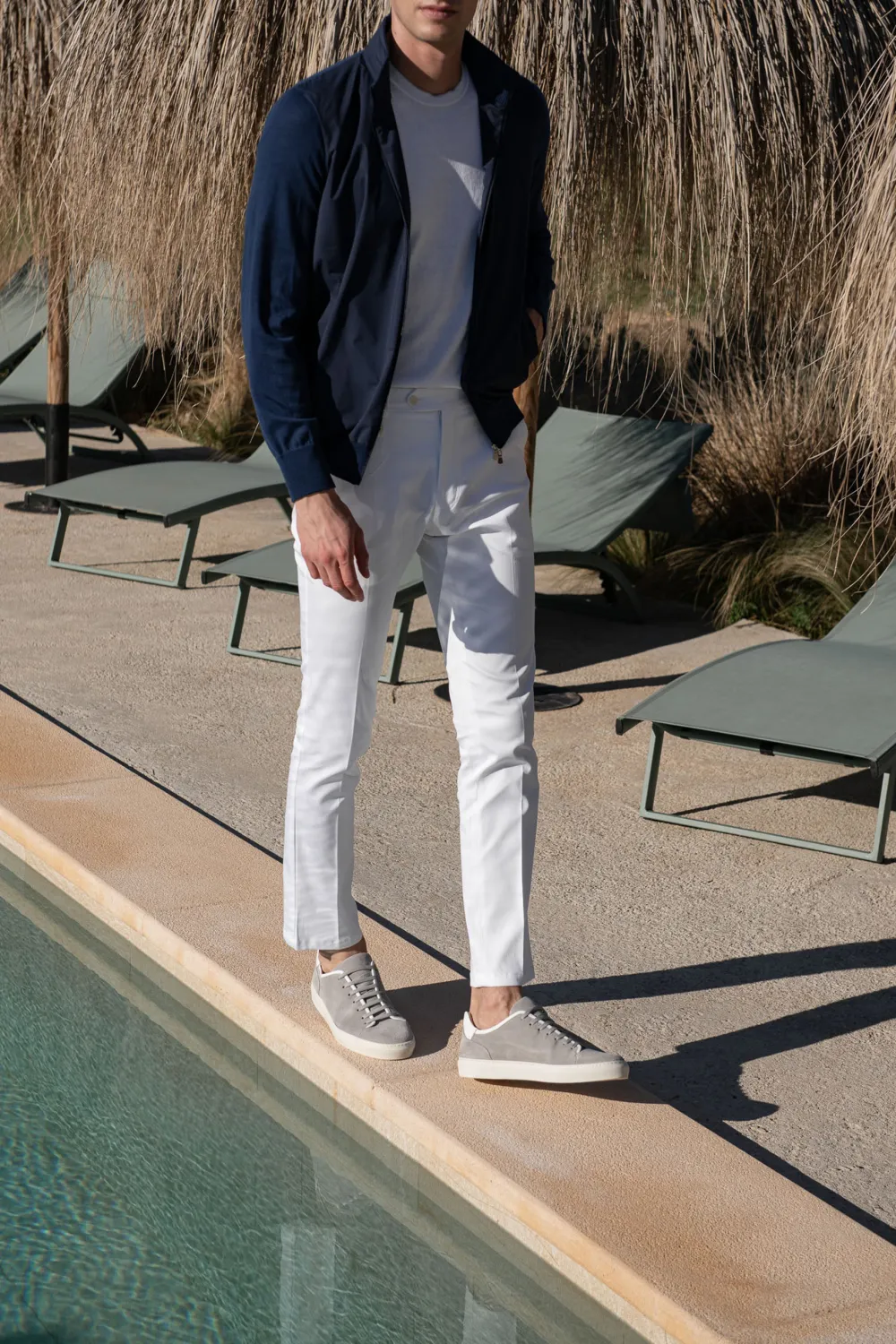 Blue Knit & Nylon Bomber Jacket