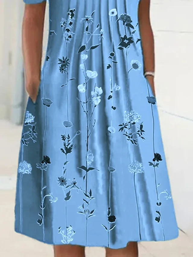 Women's Casual Dress T Shirt Dress Tee Dress Shift Dress Midi Dress Blue Green Short Sleeve Floral Ruched Summer Spring Crew Neck Basic Daily Weekend 2023 S M L XL XXL 3XL