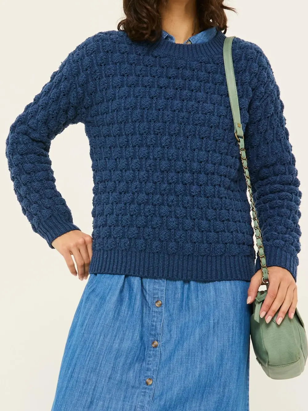 Navy Cable-Knit Wool Sweater