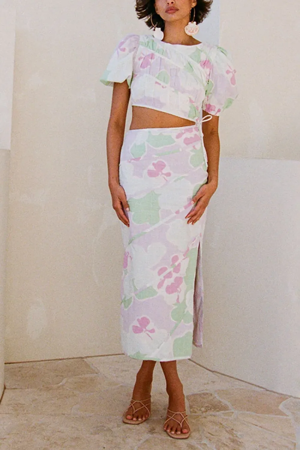 Puff Sleeve Floral Print Crop Top