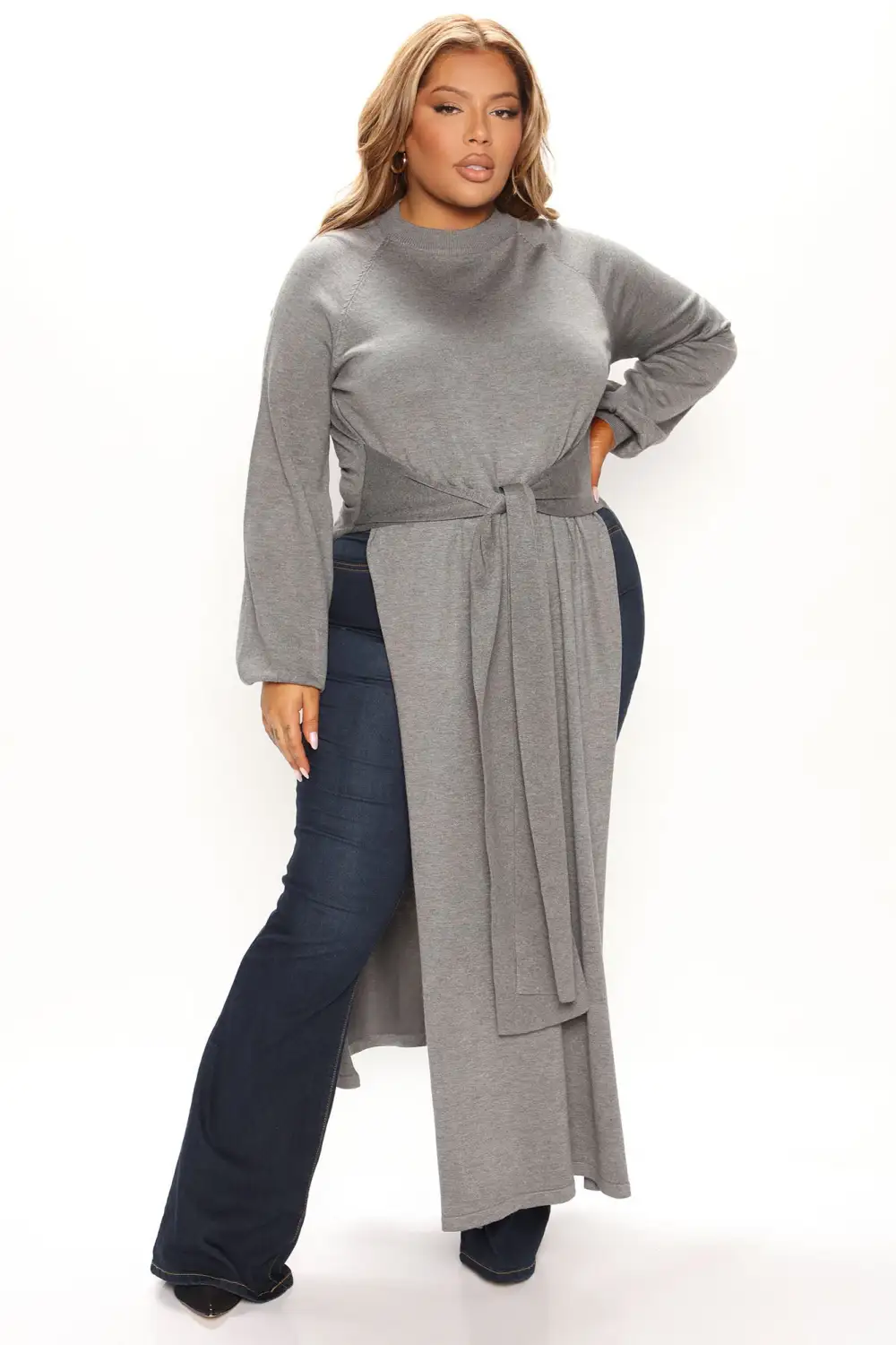 Slit Just Got Real Tunic Sweater - Grey