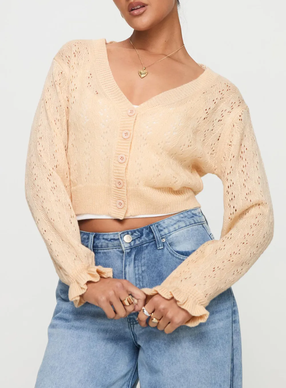 Ruffle V-neck Cropped Cardigan