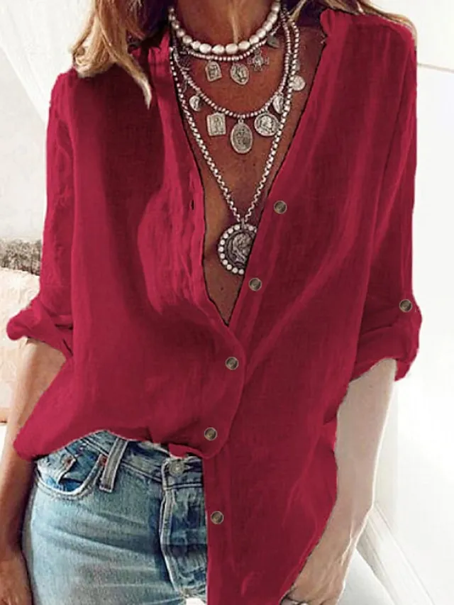 Women's Shirt Blouse Tunic White Blue Plain Long Sleeve Work Casual Daily Daily Basic Casual Standing Collar Regular Fit Fall & Winter