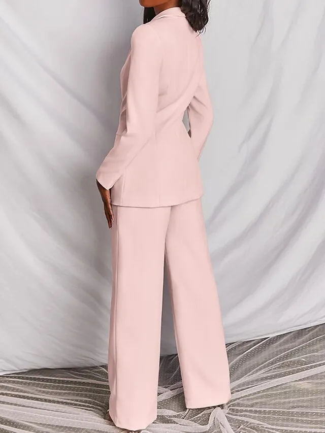 Women's Blazer Suits 2 Pcs Single Breasted Lapel Blazer & Pants Fall Fashion Party Outfit Business Formal Jacket Set Black Blue Pink