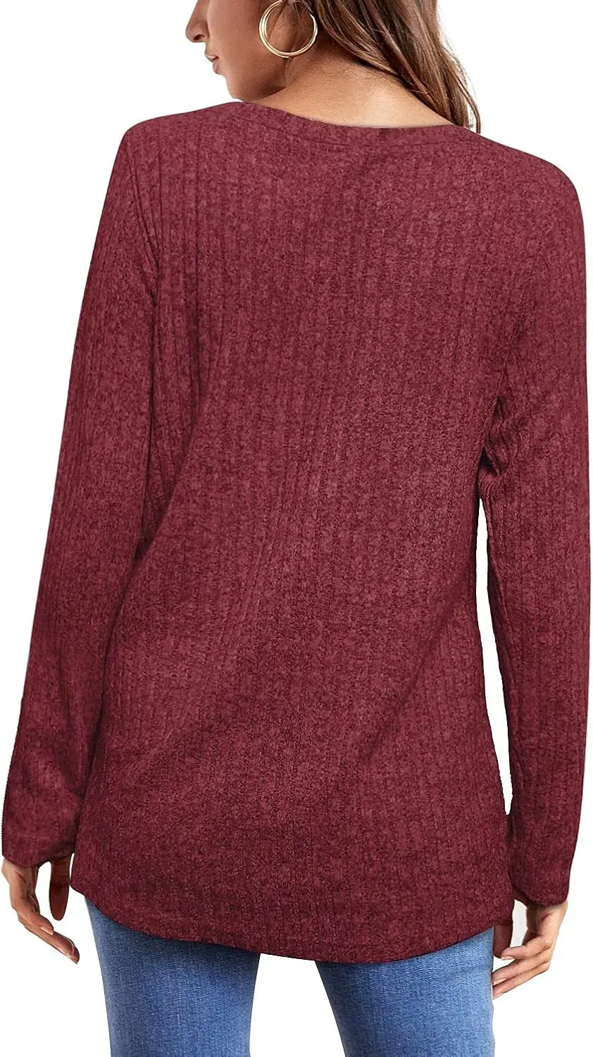 OFEEFAN Long Sleeve Shirts for Women Lightweight Crew Neck Casual Tunic Tops