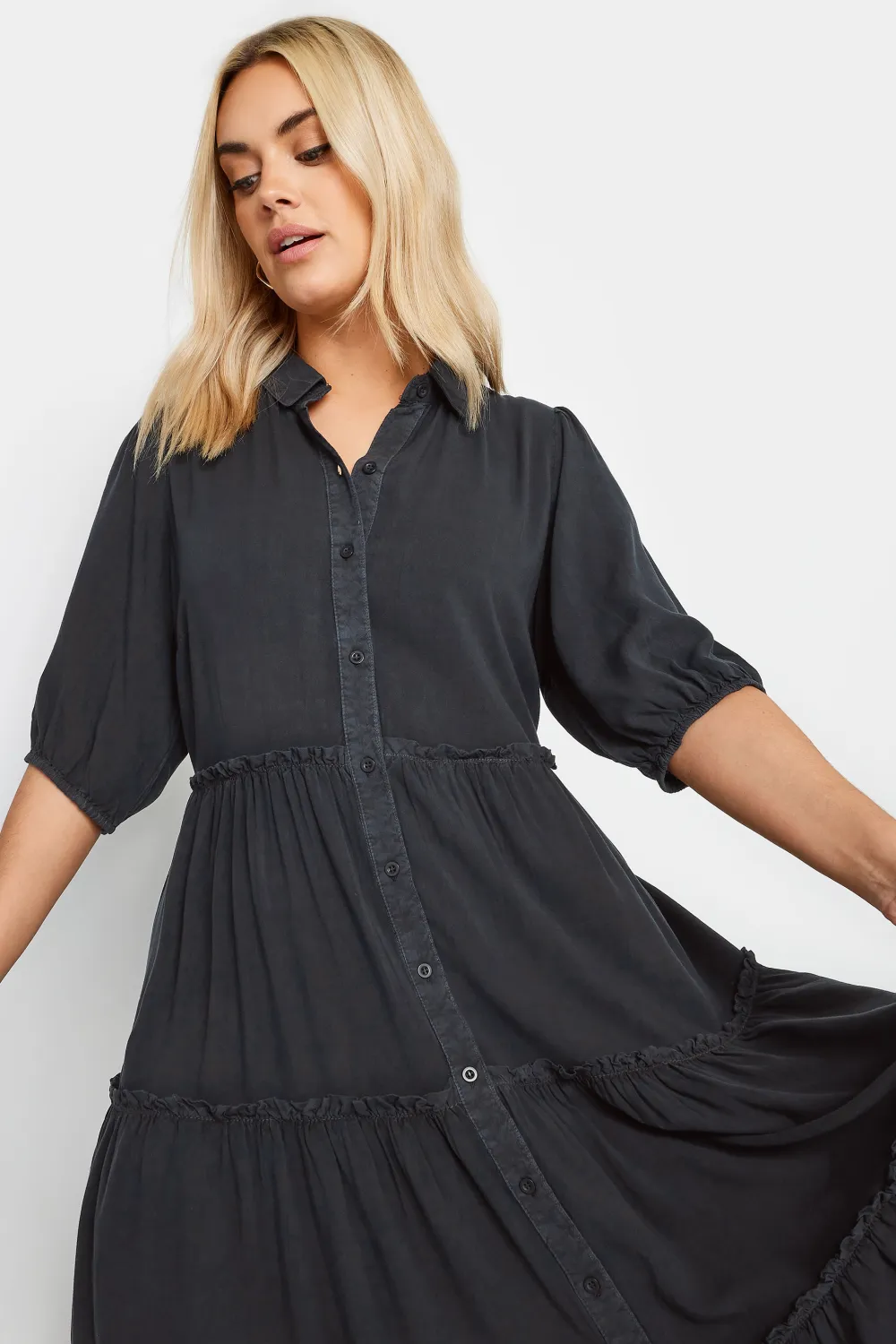 YOURS Curve Charcoal Grey Midi Shirt Dress