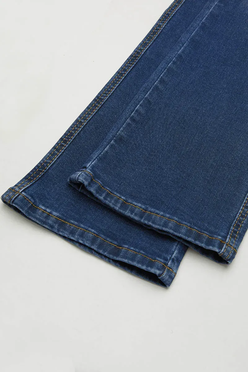 Embroidery Pocket Mid Waist Bootcut Jeans Without Belt