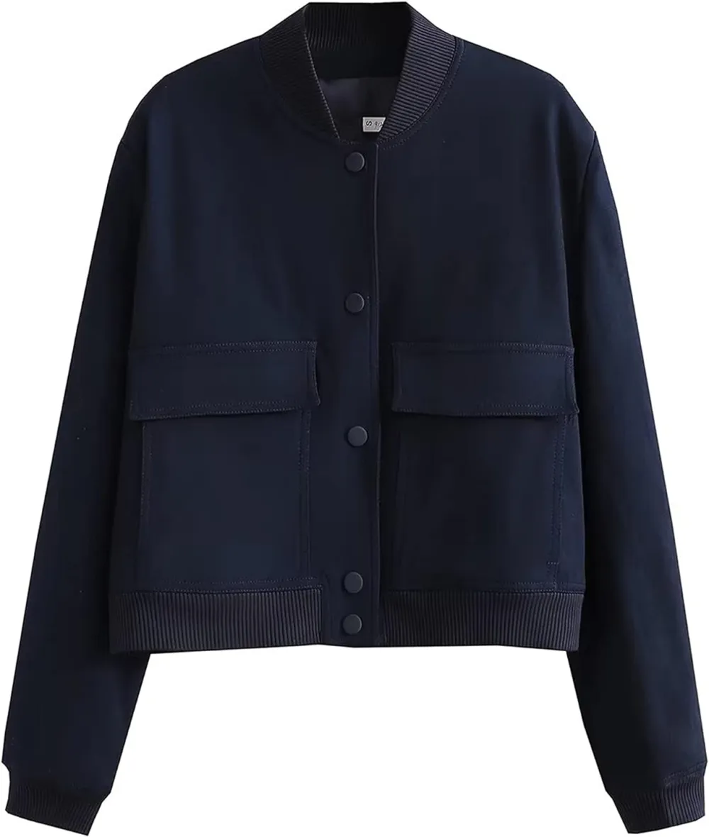 Womens Cropped Bomber Jacket Button Down Varsity Jackets Shackets With Pockets