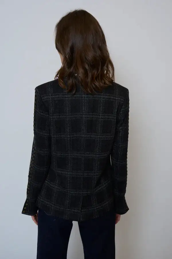 Plaid Studded Buttoned Jacket