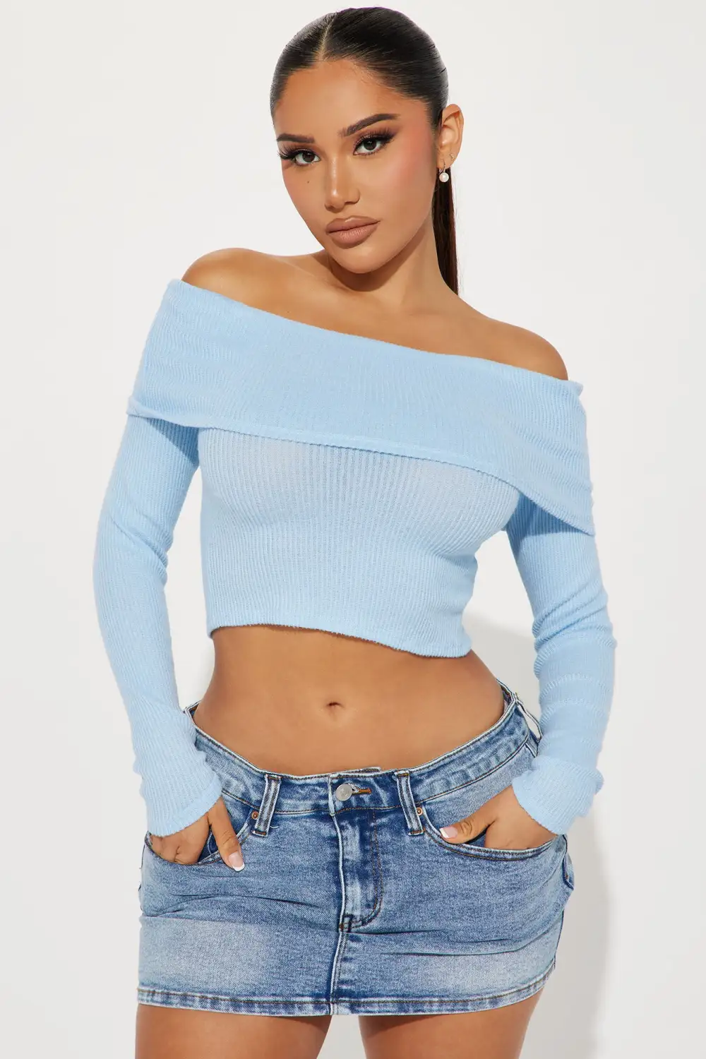 Heather Off Shoulder Top - Blue