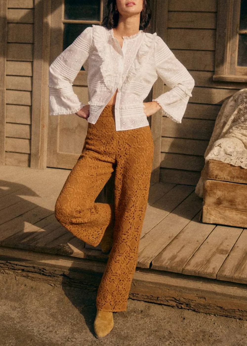 Hollow Solid Color Lace Trousers