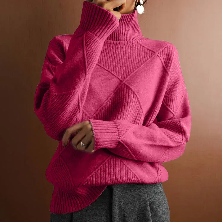 Turtleneck loose lozenge long-sleeved winter sweater
