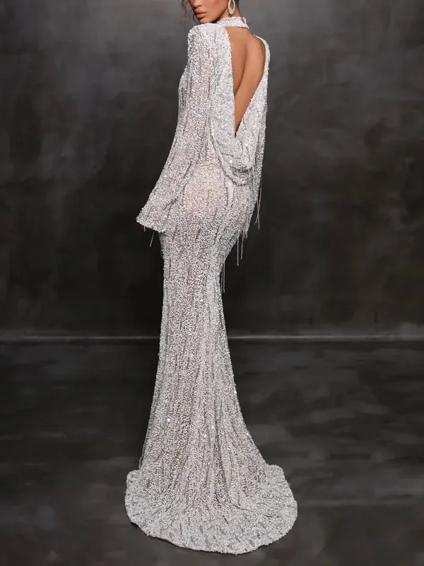 exquisite tassel fishtail wedding ladies dress