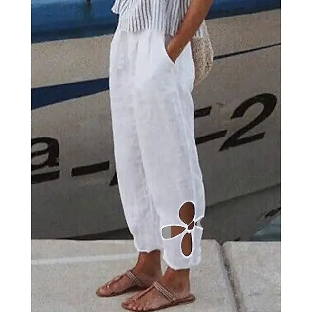 Women's Linen Pants Pants Trousers Baggy Full Length Cotton And Linen Side Pockets Baggy Fashion Casual Daily Dark Yellow Black S M