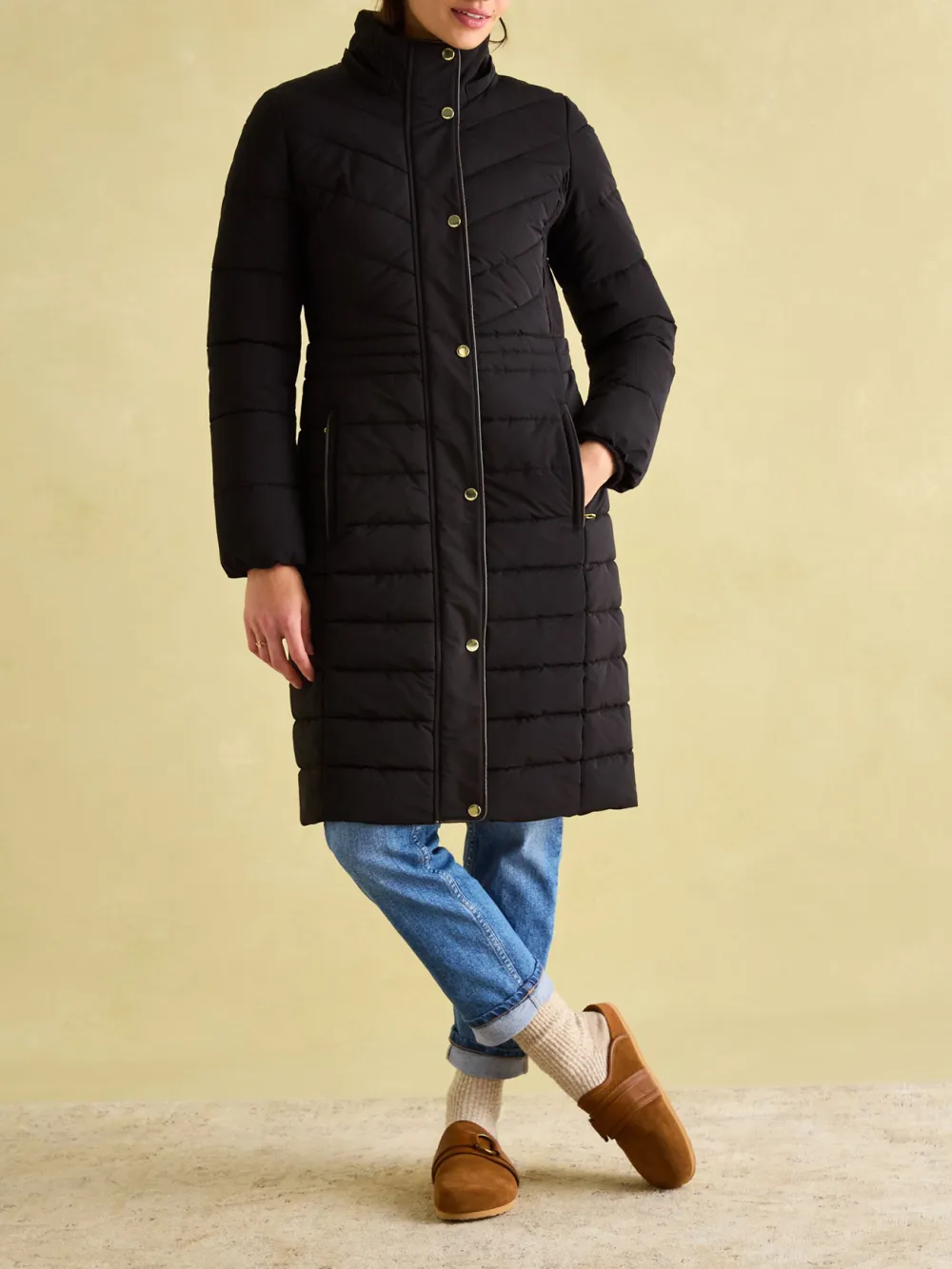 Black Showerproof Longline Padded Coat