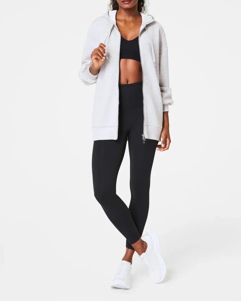 Brushed Full Zip Hoodie - Pale Heather Grey