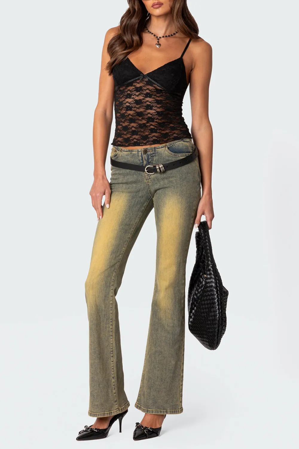 Bow Transparent Lace Tank Top