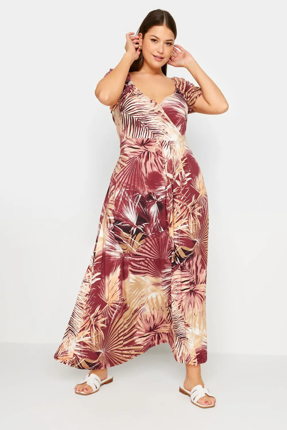 YOURS Curve Red Leaf Print Wrap Maxi Dress
