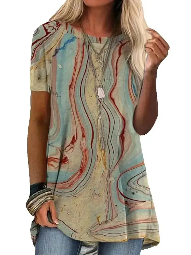 Women's Floral Printed Short Sleeve Scoop Neck Tops