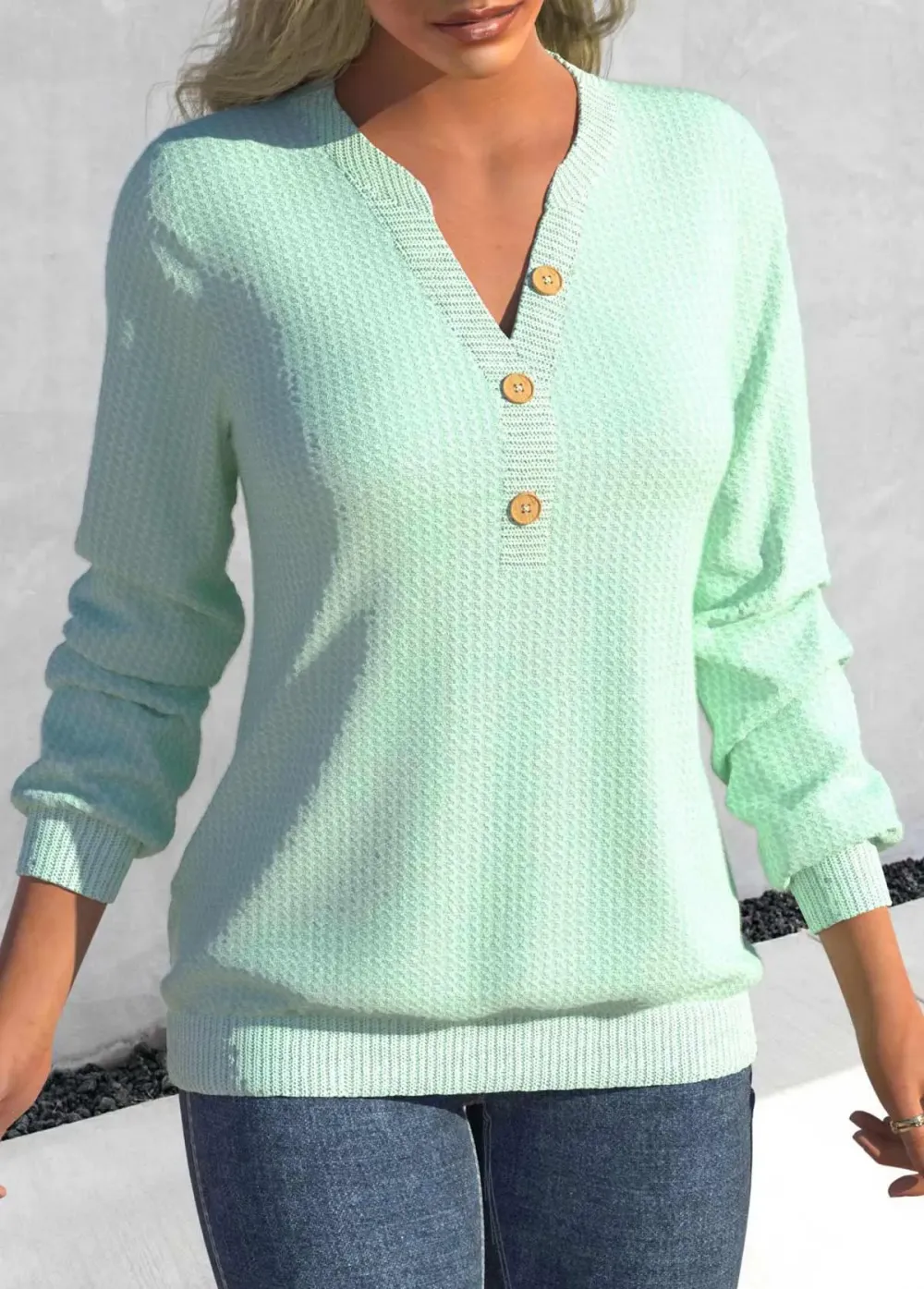 Mint Green Split Long Sleeve Sweatshirt
