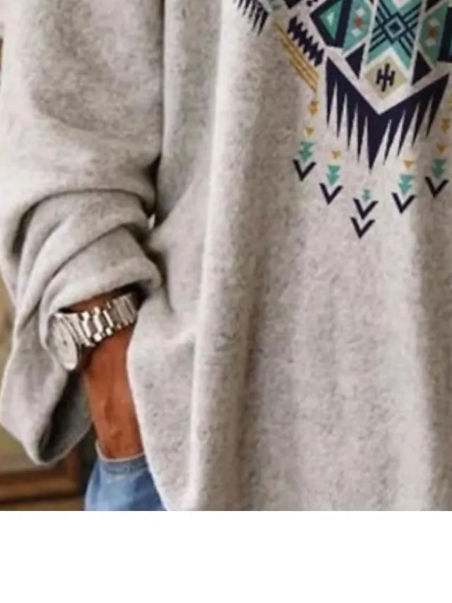 Women's T shirt Tee Tribal Print Long Sleeve Daily Vacation Streetwear Holiday Casual V Neck Regular Fit Fall Winter Fall & Winter