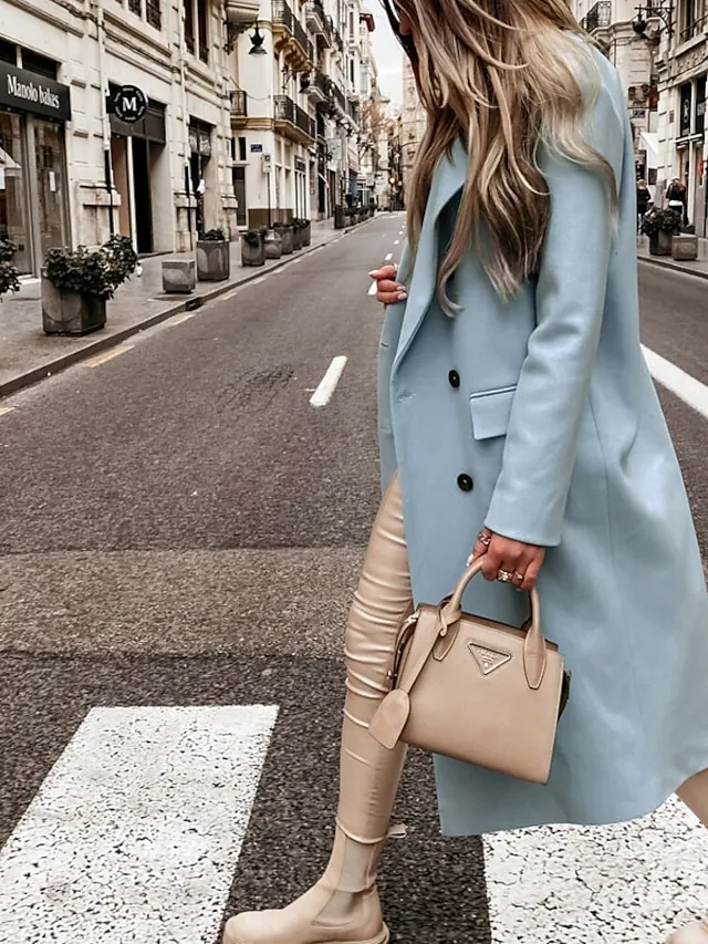 Women's Coat Casual Jacket Street Daily Going out Fall Winter Long Coat Regular Fit Warm Breathable Casual Jacket Long Sleeve Solid Color Blue Khaki Gray