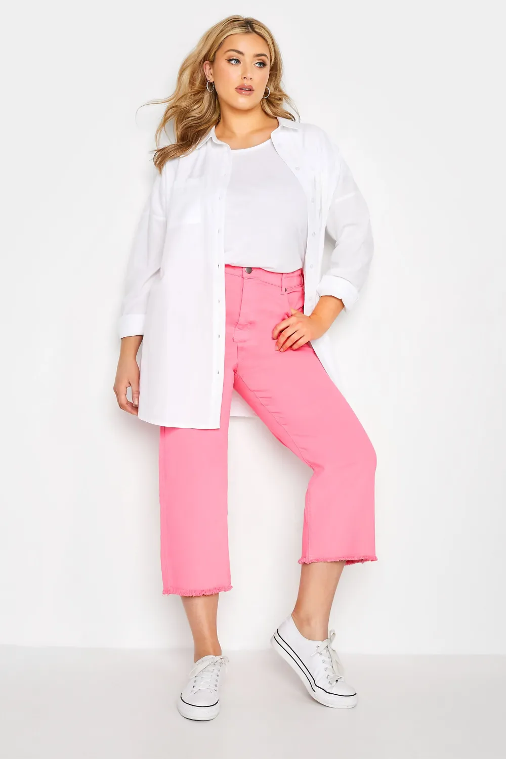 YOURS Curve White Stretch Wide Leg Cropped Jeans
