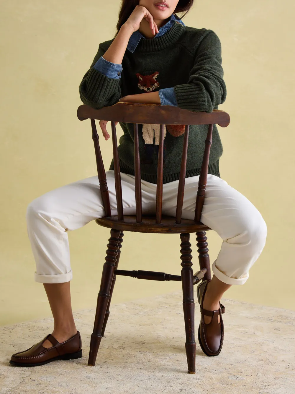 Dark Green Intarsia Fox Knit Jumper