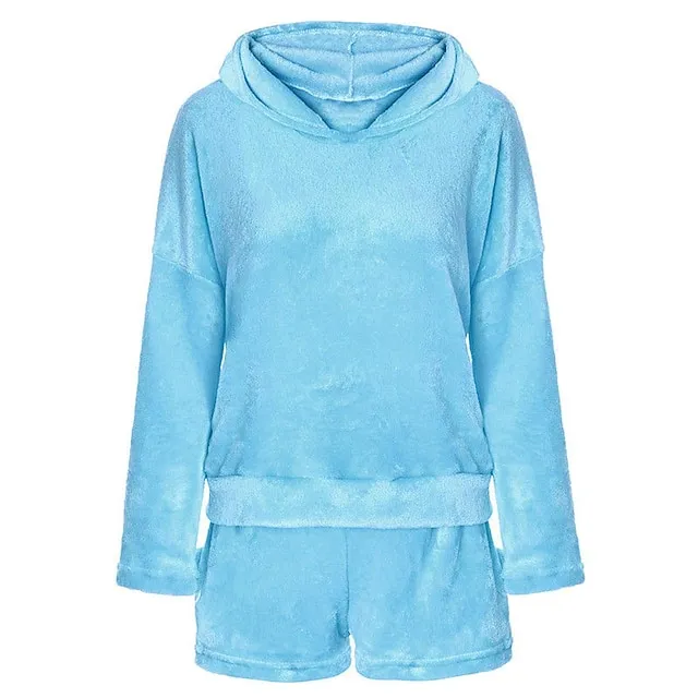 Women's Loungewear Fluffy Pajama Fuzzy Sweatsuit Sets 2 Pieces Animal Cat Warm Plush Comfort Home Street Daily Fleece Hoodie Long Sleeve Hoodie Shorts Elastic Waist Fall Winter Pink Navy Blue