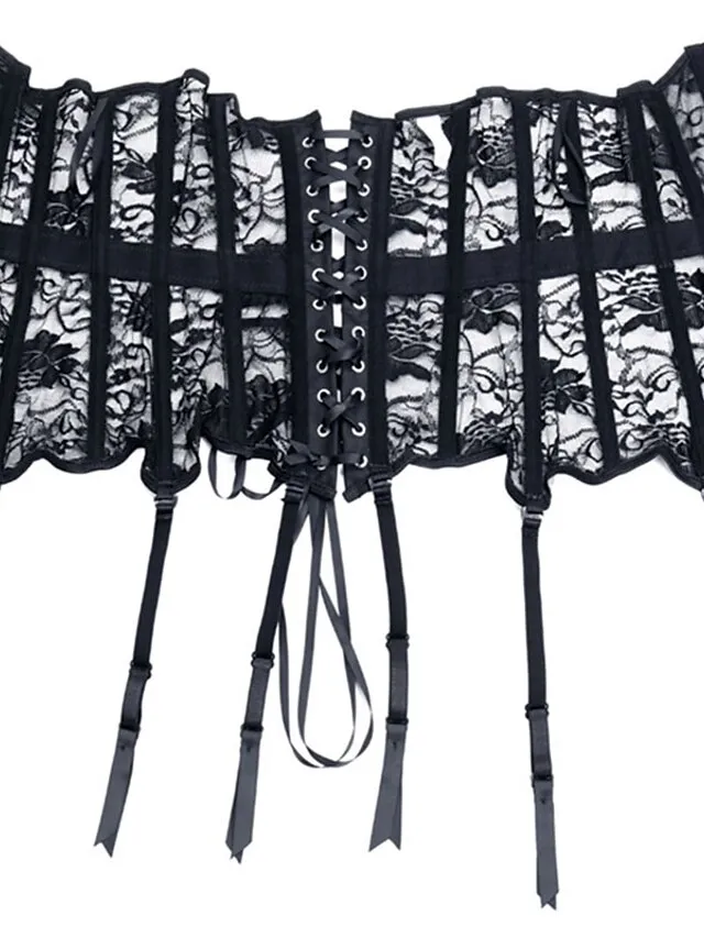 Corset Women's Corsets Corset Tops Party & Evening Valentine's Day Club Black Sexy Breathable Underbust Corset Hook & Eye Lace Up Lace Backless Tummy Control Lace Flower All Seasons