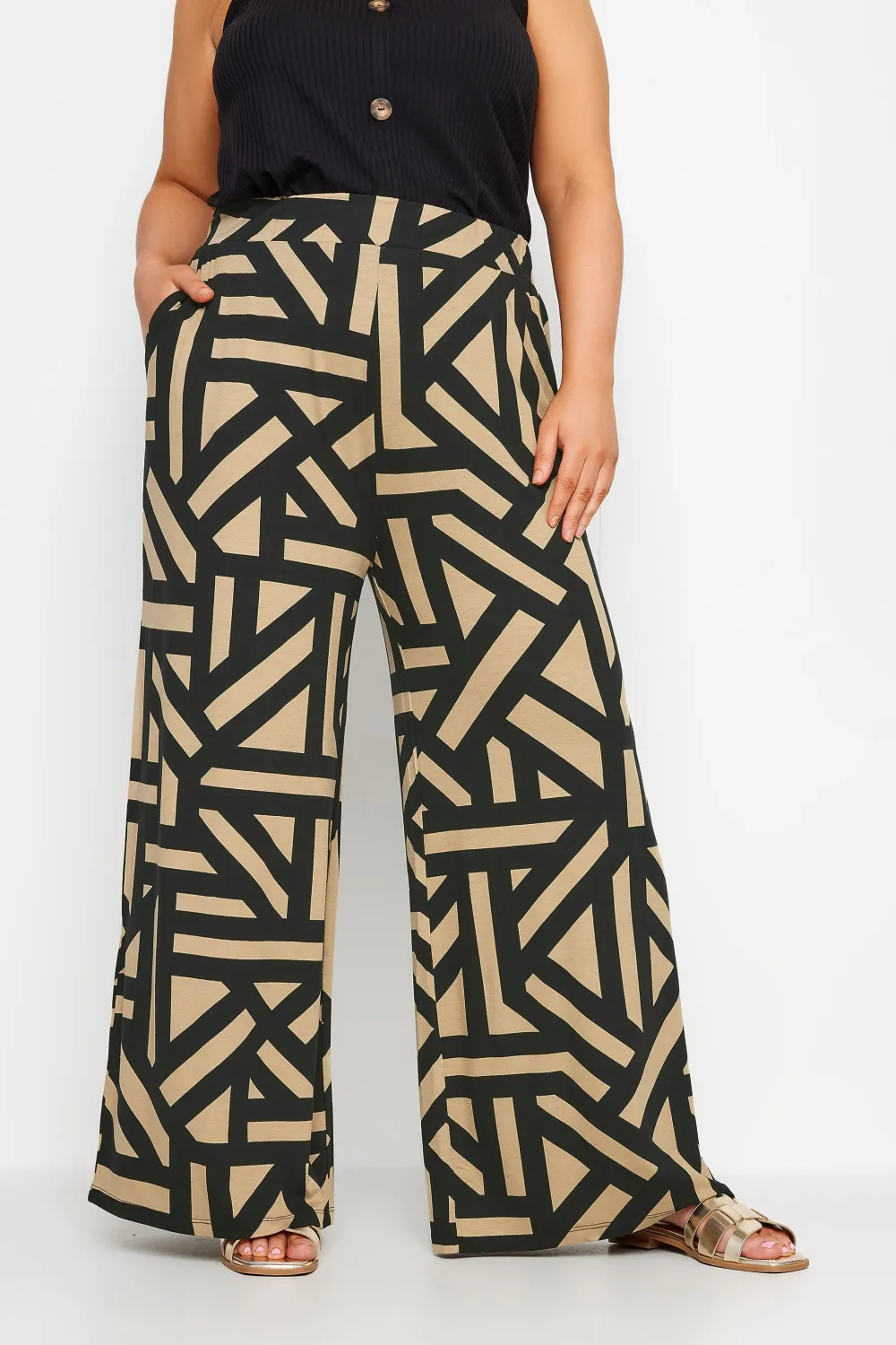 YOURS Curve Black Leopard Print Wide Leg Trousers