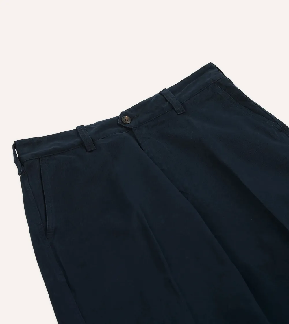 Daily Navy Textured Cotton Flat Front Chino