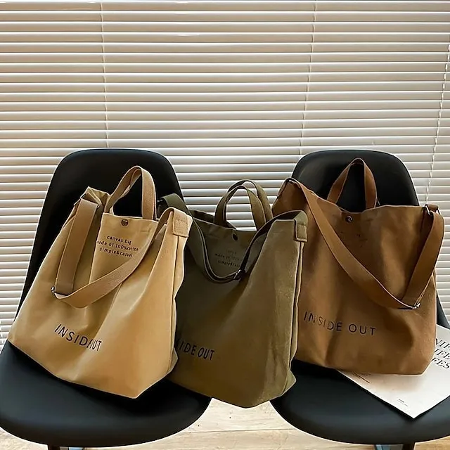 Casual Large-capacity Fashion Shoulder Bag Alphabet Print Zipper Trendy Handbag With Adjustable Strap Women Canvas Shoulder Bag Fashion Big Tote Khaki Black Green