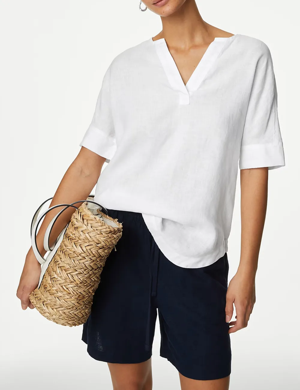 Pure Linen V-Neck Popover Blouse