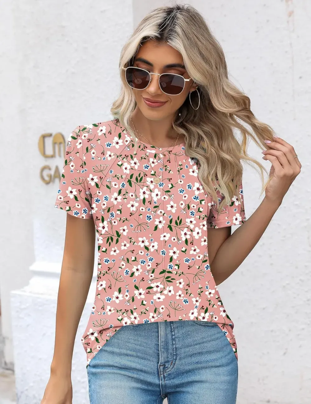 Kistore Womens Casual Crew Neck Short Sleeve Pleated Tops Blouses Fashion Clothes 2024