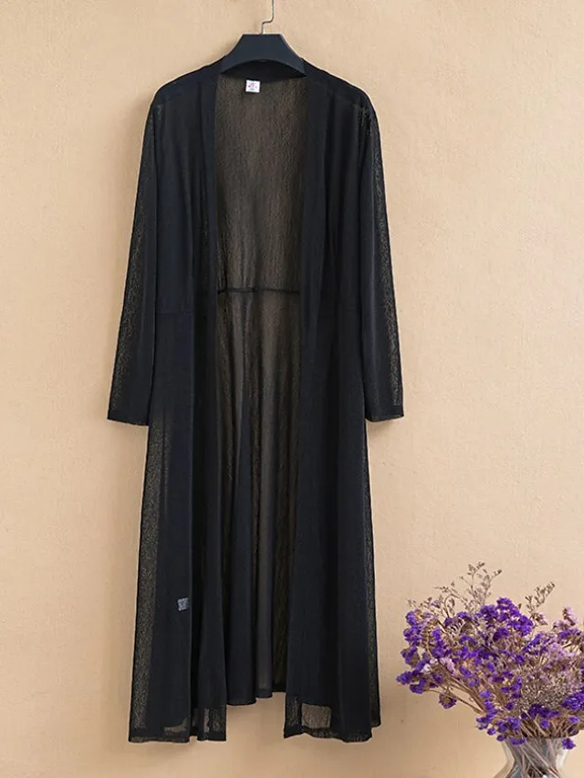 Women's Casual Jacket Long Coat Regular Fit Breathable Casual Jacket Spring Summer Long Sleeve Solid Color White Black Wine Outdoor Street Daily