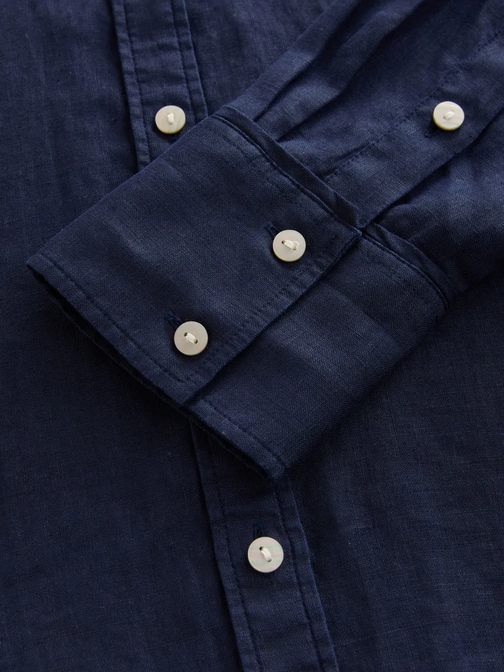 Ecru Palm Print Linen Flat Collar Loose Long Sleeve Shirt