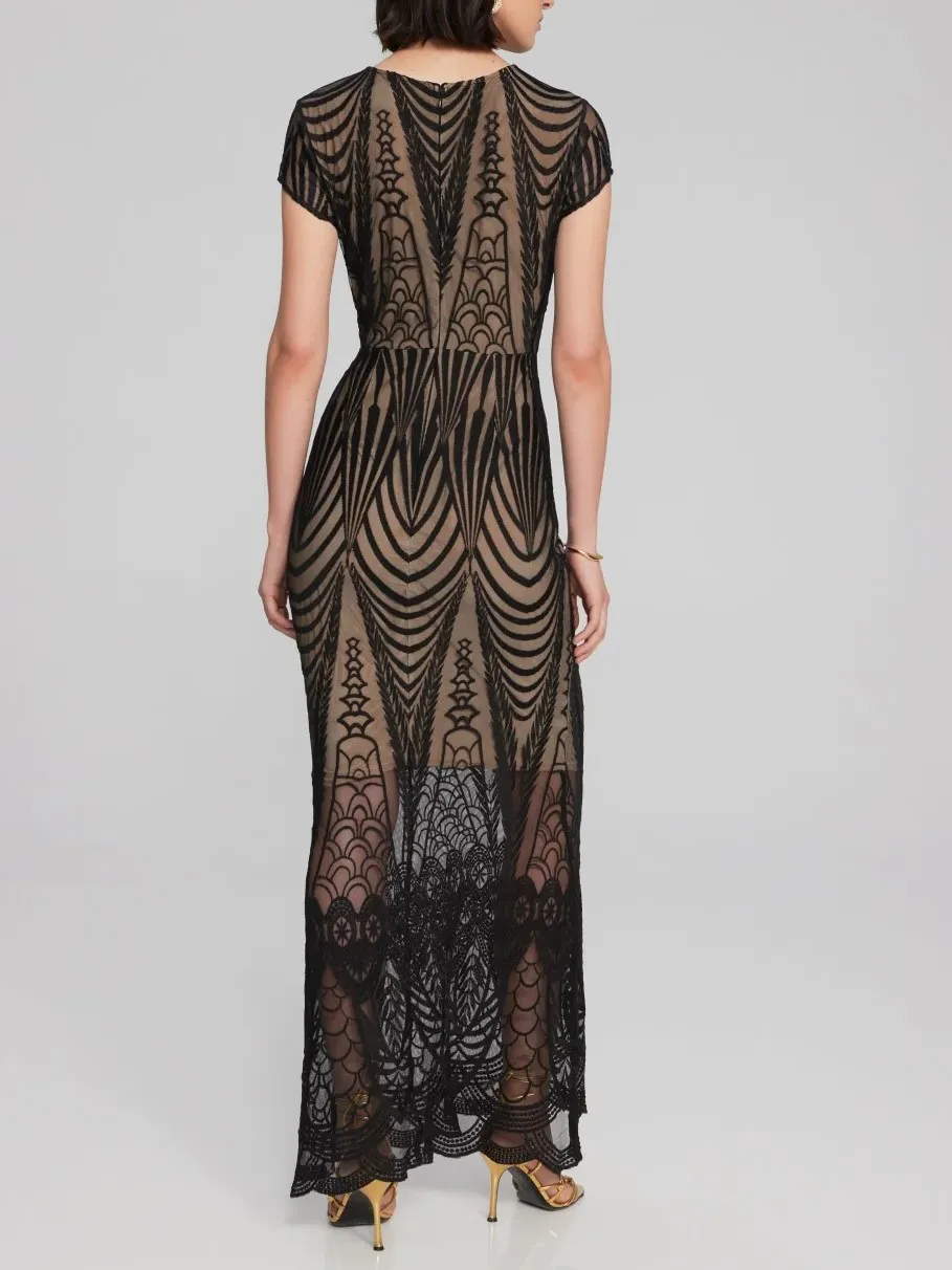 Black Sheer Patterned Maxi Dress