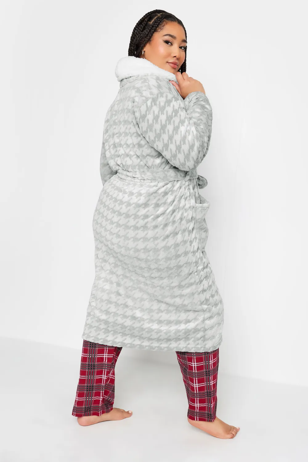 YOURS Curve Grey Dogtooth Maxi Dressing Gown