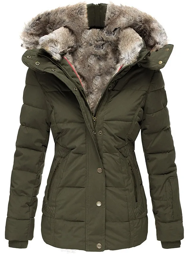 Women's Thicken Parka Fleece Puffer Jacket Coat with Drawstring
