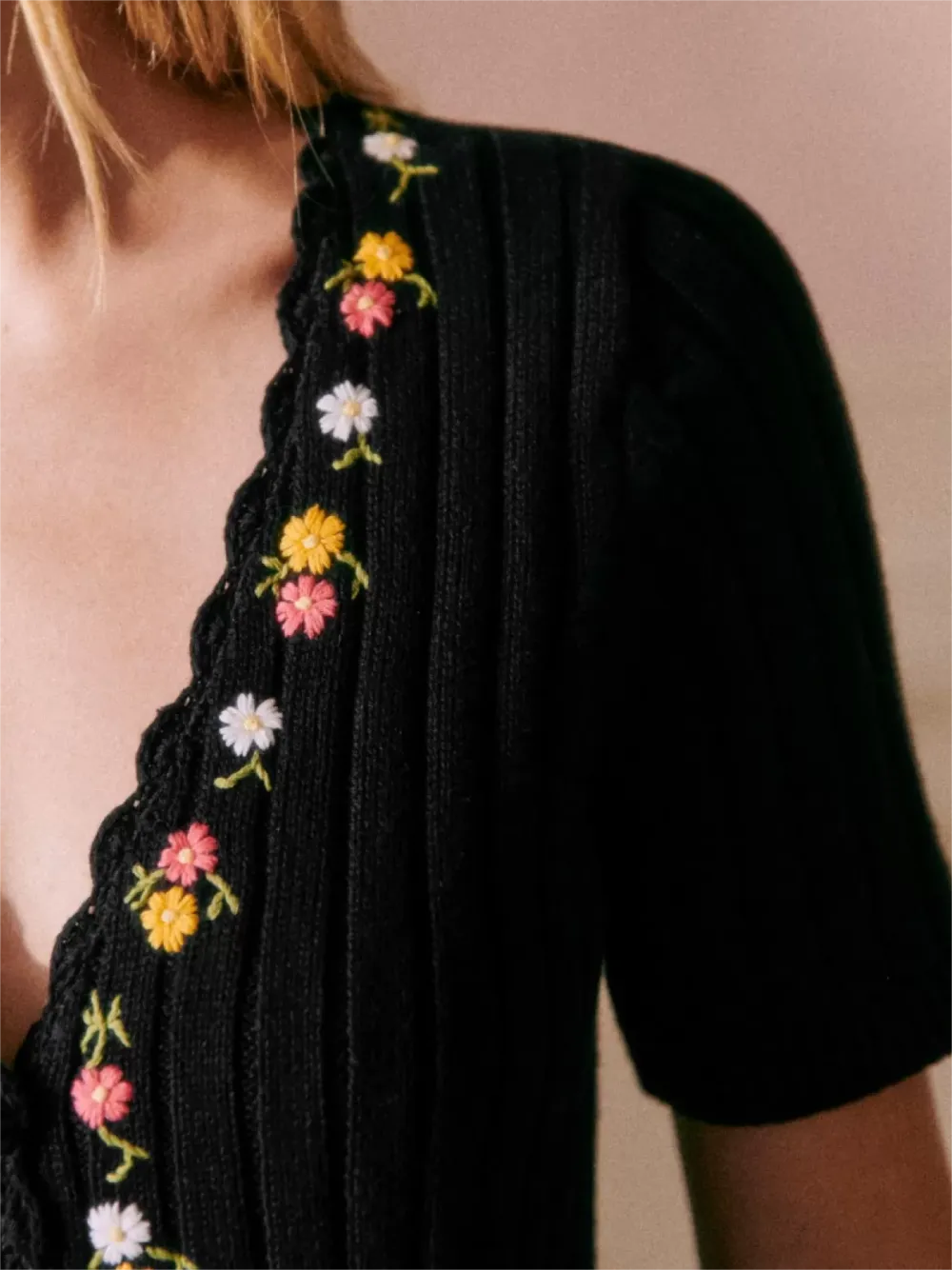 Short Sleeve Black Embellished Cardigan