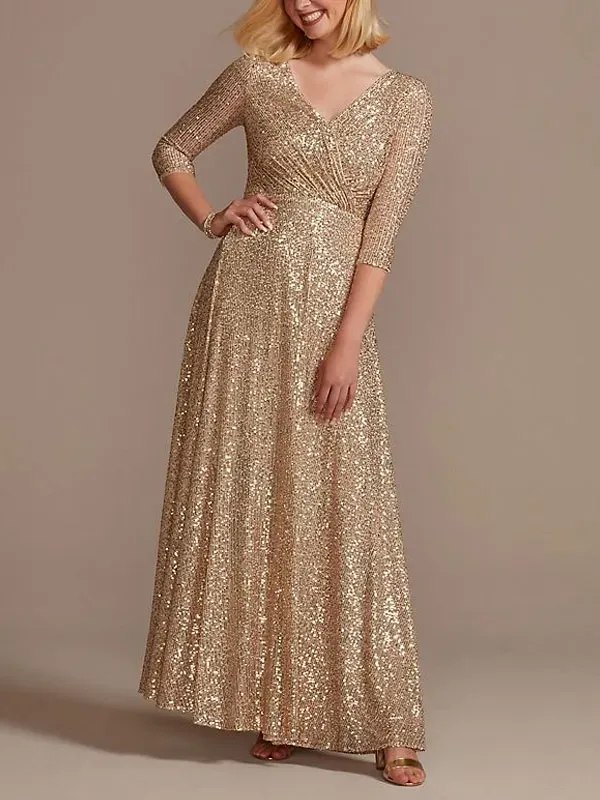 Sequin Gold Line Wedding Party Women's Dress