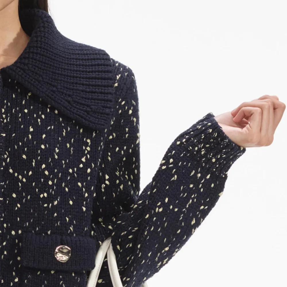 Navy Metallic Merino Knit Midi Skirt